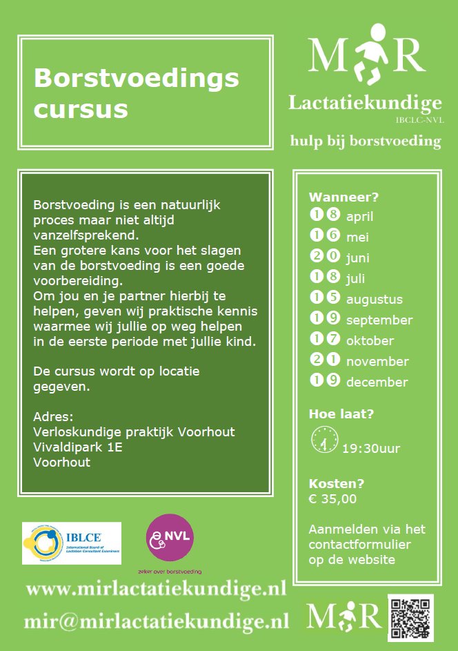 Mir borstvoedingscursus poster met data