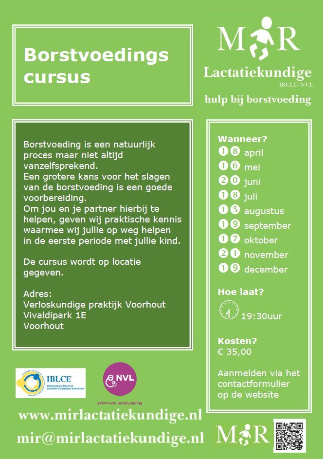 Mir borstvoedingscursus poster met data